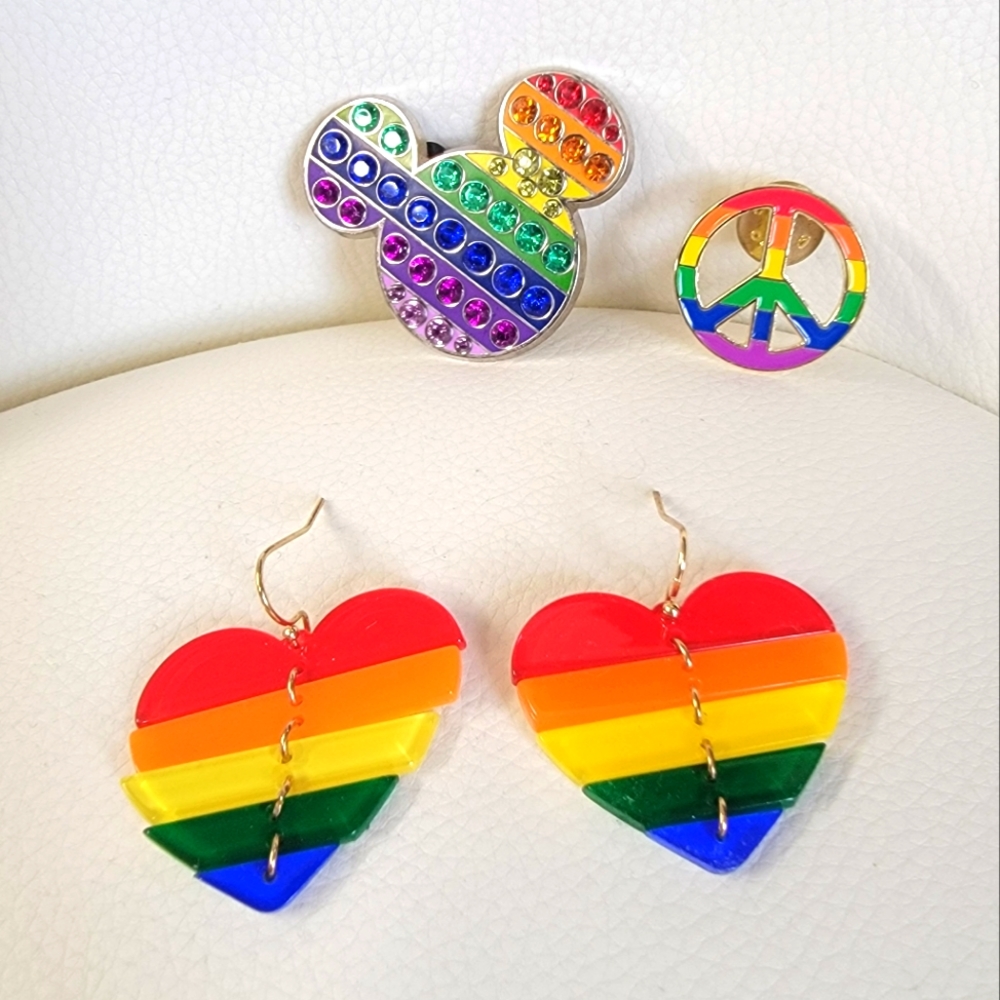 Rainbow Earrings & 2 lapel pins